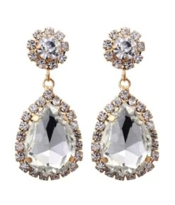 Silver Rhinestone Teardrop Dangle Earrings