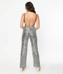 Silver Sequin Halter Jumpsuit -New Dress Store silver sequin halter jumpsuit 175776