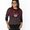 Smak Parlour Black & Burgundy Plaid Owl Sweater