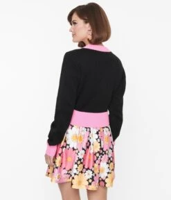 Smak Parlour Black & Pink Flower Pocket Cardigan -New Dress Store smak parlour black pink flower pocket cardigan 932057