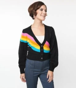Smak Parlour Black & Rainbow Stripe Cardigan 9 Smak Parlour Black & Rainbow Stripe Cardigan -New Dress Store smak parlour black rainbow stripe cardigan 577316