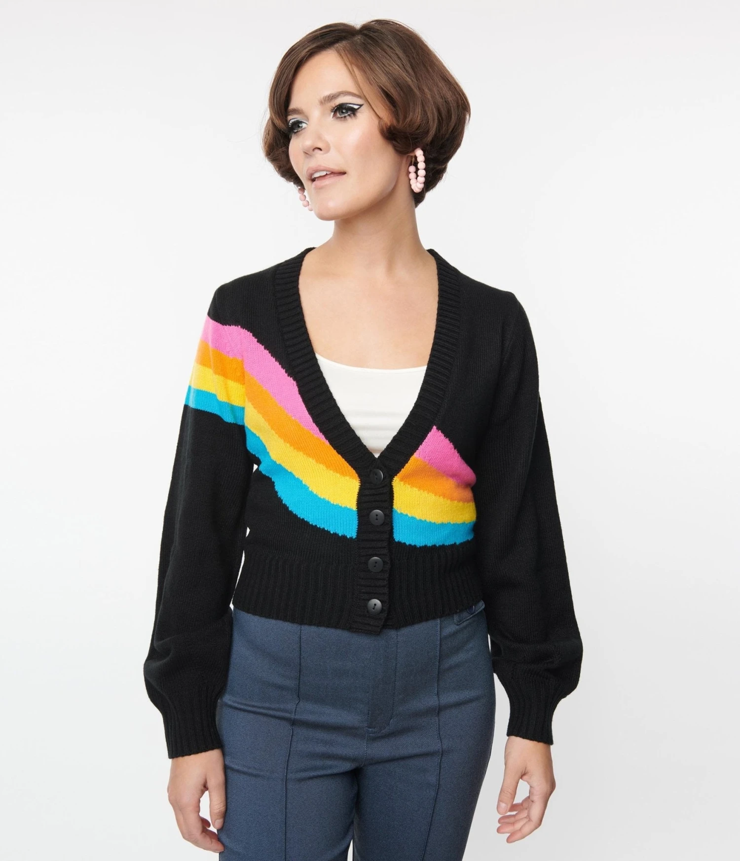 Smak Parlour Black & Rainbow Stripe Cardigan 5 Smak Parlour Black & Rainbow Stripe Cardigan - Image 5