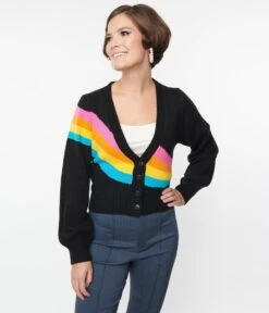 Smak Parlour Black & Rainbow Stripe Cardigan 8 Smak Parlour Black & Rainbow Stripe Cardigan -New Dress Store smak parlour black rainbow stripe cardigan 743788