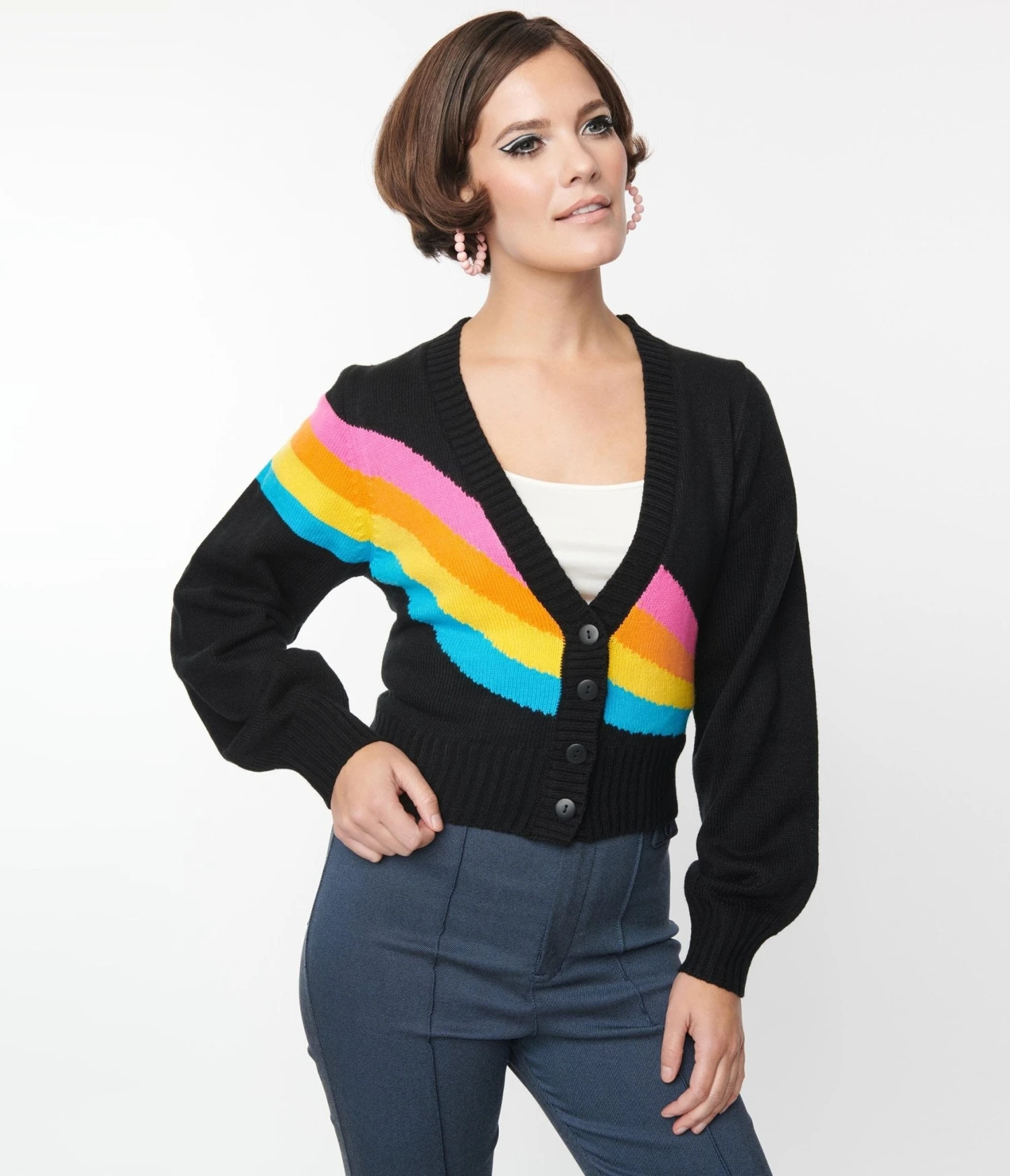 Smak Parlour Black & Rainbow Stripe Cardigan 1 Smak Parlour Black & Rainbow Stripe Cardigan