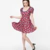 Smak Parlour Burgundy & Blue Strawberry Group Chat Flare Dress