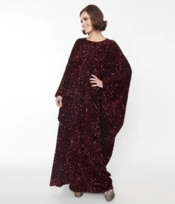 Smak Parlour Burgundy Sequin Batwing Caftan