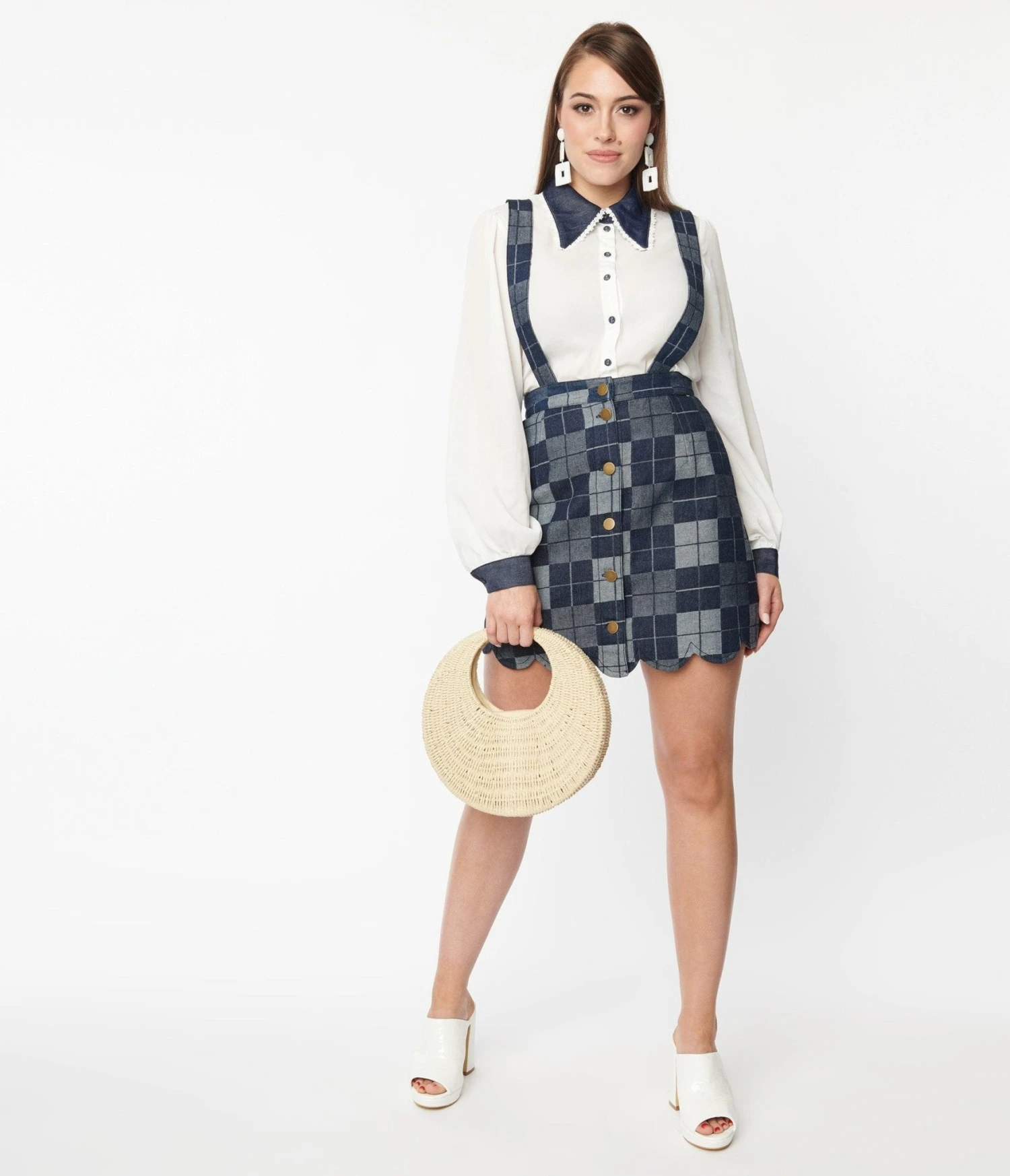 Smak Parlour Dark Denim Check Suspender Skirt 4 Smak Parlour Dark Denim Check Suspender Skirt - Image 4
