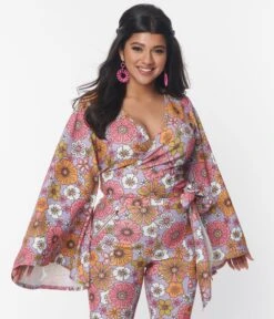 Smak Parlour Lavender Retro Bloom Bell Sleeve Wrap Top -New Dress Store smak parlour lavender retro bloom bell sleeve wrap top 838371