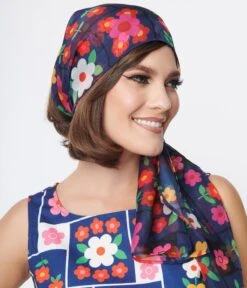 Smak Parlour Navy & Floral Wallpaper Long Hair Scarf