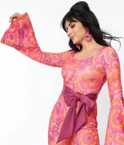 Smak Parlour Pink Mod Floral Bell Sleeve Jumpsuit -New Dress Store smak parlour pink mod floral bell sleeve jumpsuit 770148