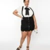 Smak Parlour Plus Size Black Corduroy Suspender Mini Skirt