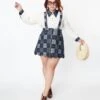Smak Parlour Plus Size Dark Denim Check Suspender Skirt