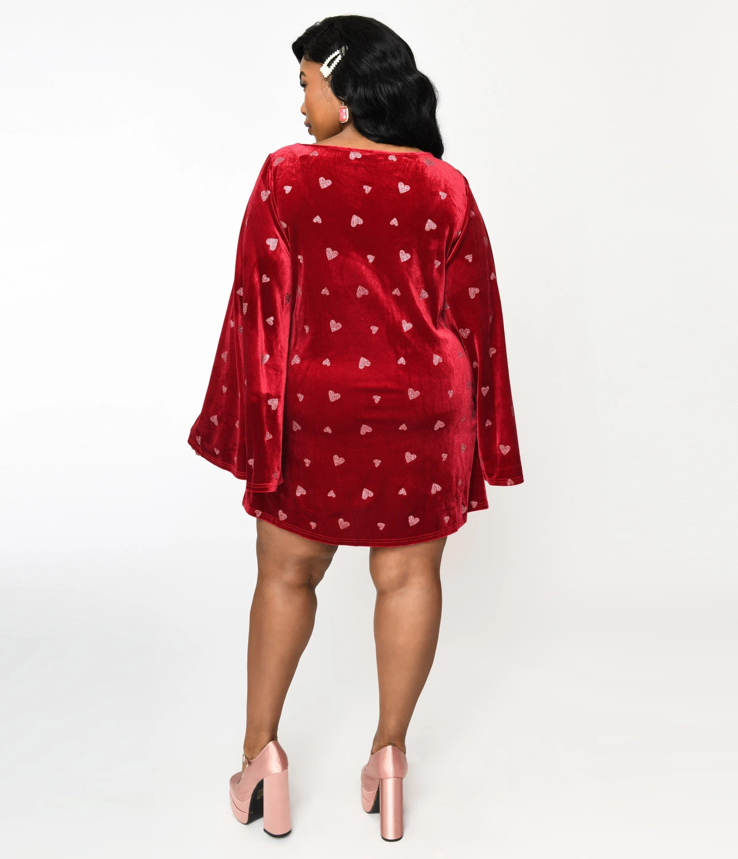 Smak Parlour Plus Size Red Velvet & Pink Heart Downtown Scene Mini Dress 3 Smak Parlour Plus Size Red Velvet & Pink Heart Downtown Scene Mini Dress - Image 3