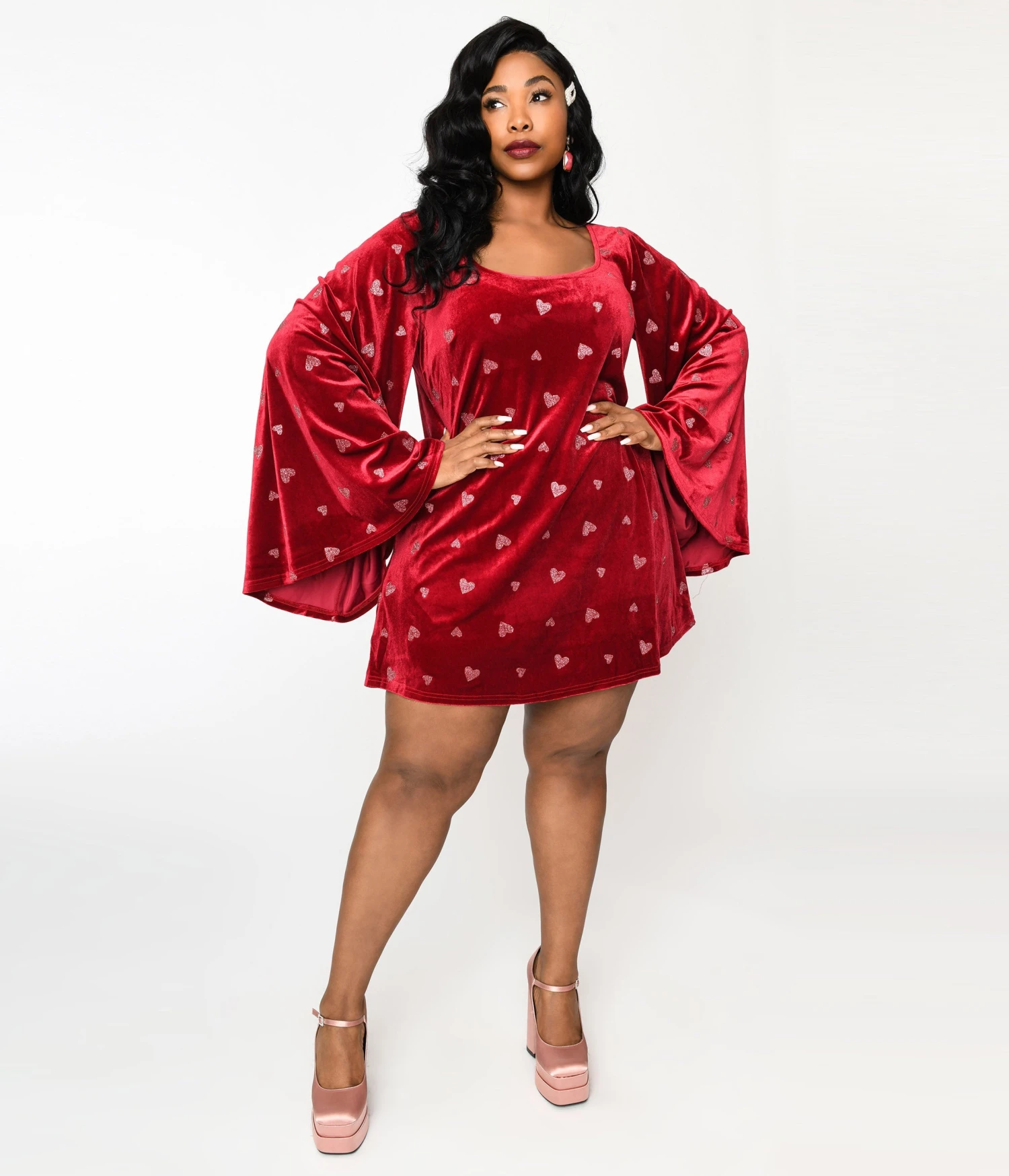 Smak Parlour Plus Size Red Velvet & Pink Heart Downtown Scene Mini Dress 1 Smak Parlour Plus Size Red Velvet & Pink Heart Downtown Scene Mini Dress