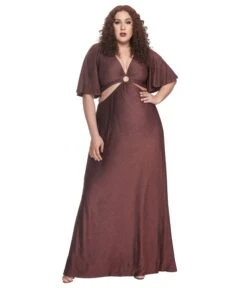 Smak Parlour Plus Size Shimmering Rose Pink & Black Knit Maxi Dress