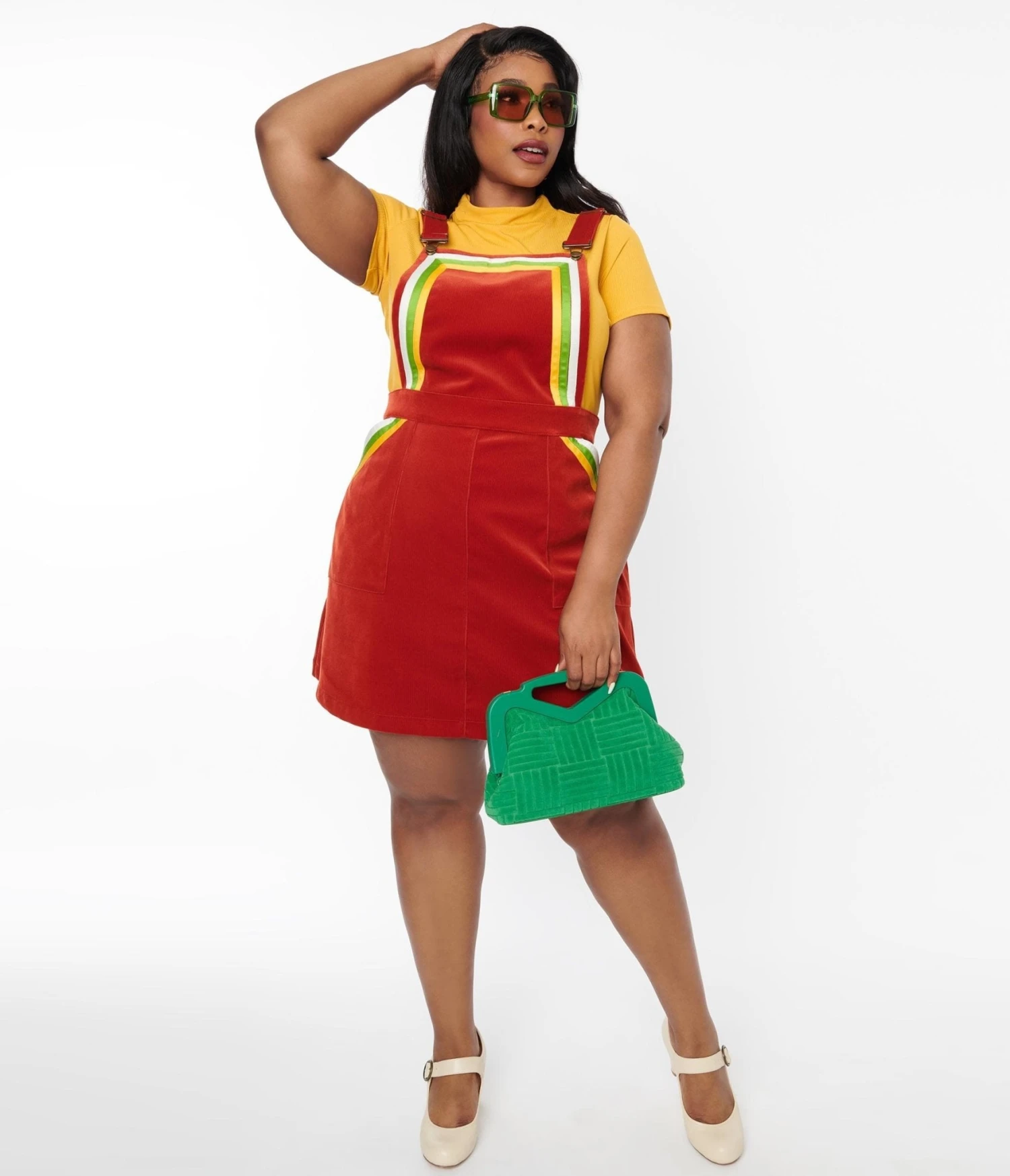 Smak Parlour Rust & Multicolor Striped Corduroy Pinafore Skirt 1 Smak Parlour Rust & Multicolor Striped Corduroy Pinafore Skirt