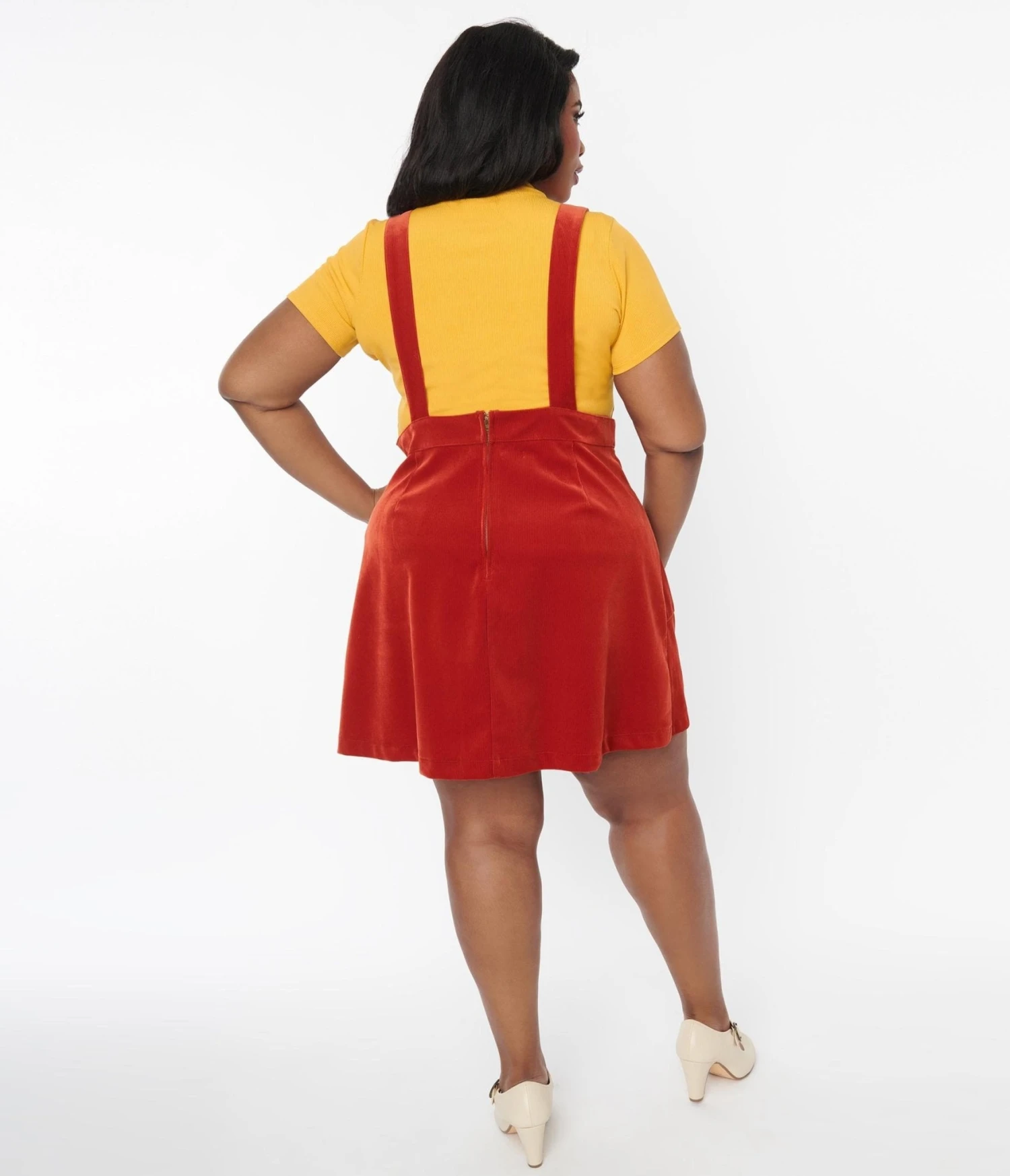 Smak Parlour Rust & Multicolor Striped Corduroy Pinafore Skirt 2 Smak Parlour Rust & Multicolor Striped Corduroy Pinafore Skirt - Image 2