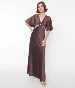 Smak Parlour Shimmering Rose Pink & Black Knit Maxi Dress