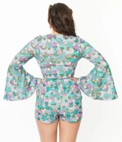 Smak Parlour Teal Groovy Mushrooms Trumpet Sleeve Top -New Dress Store smak parlour teal groovy mushrooms trumpet sleeve top 381069