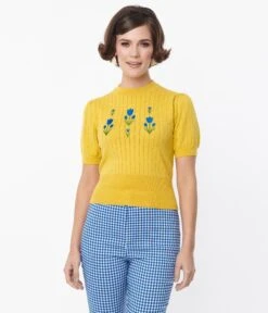 Smak Parlour Yellow Tulip Embroidered Sweater -New Dress Store smak parlour yellow tulip embroidered sweater 741520