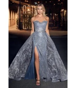 Cinderella Divine Smoky Blue Glitter Printed Strapless Mermaid Evening Gown -New Dress Store smoky blue glitter printed strapless mermaid evening gown 665064