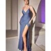 Cinderella Divine Smoky Blue Ruched Satin Mystique Prom Gown
