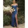 Cinderella Divine Soft Navy Divine Satin Corset Off-Shoulder Prom Dress