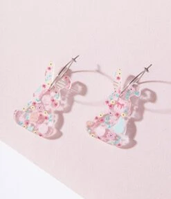 Spring Floral Bunny Hoop Earrings -New Dress Store spring floral bunny hoop earrings 233544