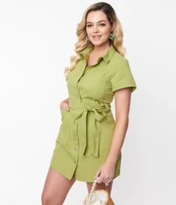 Spring Green Denim Belted Shift Dress -New Dress Store spring green denim belted shift dress 434247