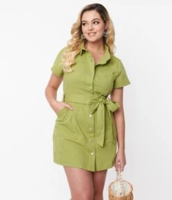 Spring Green Denim Belted Shift Dress -New Dress Store spring green denim belted shift dress 978374