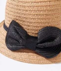 Tan & Black Ribbon Woven Cloche Hat -New Dress Store tan black ribbon woven cloche hat 419581