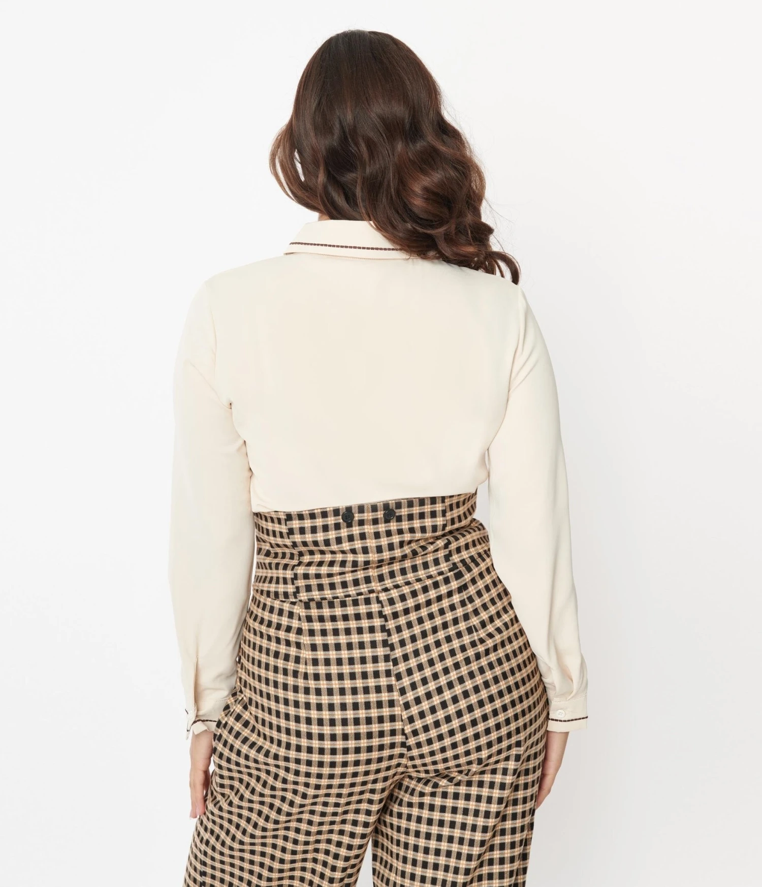 Tan & Brown Bow Blouse 3 Tan & Brown Bow Blouse - Image 3