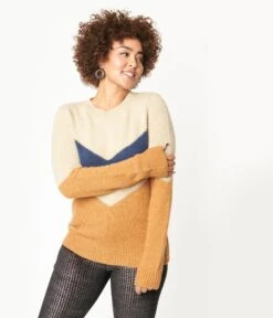 Tan & Navy Chevron Stripe Sweater 10 Tan & Navy Chevron Stripe Sweater -New Dress Store tan navy chevron stripe sweater 632252