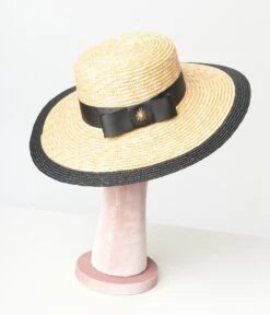 Tan Straw Black Ladybug Bow Sun Hat -New Dress Store tan straw black ladybug bow sun hat 147241