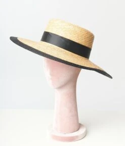 Tan Straw Black Ladybug Bow Sun Hat