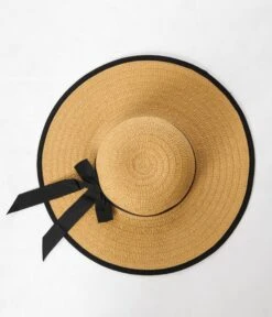 Tan Straw Black Ribbon Sun Hat