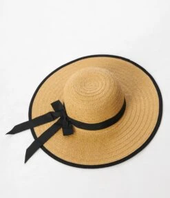 Tan Straw Black Ribbon Sun Hat -New Dress Store tan straw black ribbon sun hat 517402
