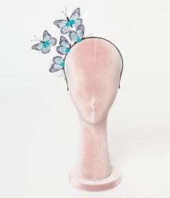 Teal & Black Butterfly Headband 9 Teal & Black Butterfly Headband -New Dress Store teal black butterfly headband 691799