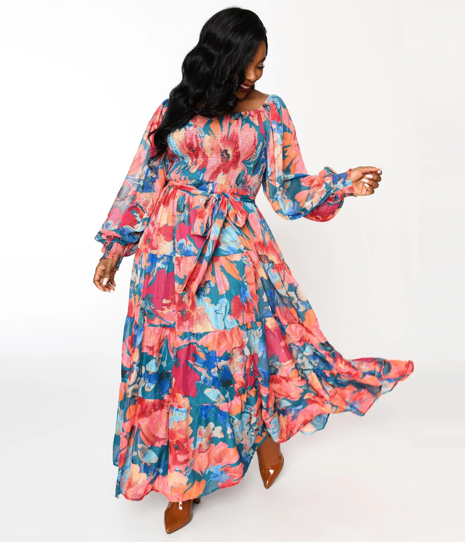 Teal & Coral Floral Maxi Dress 2 Teal & Coral Floral Maxi Dress - Image 2