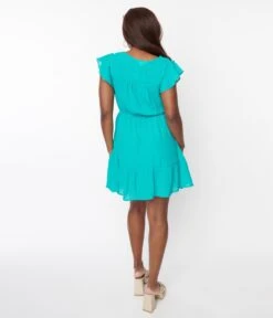 Teal Flutter Sleeve Mini Dress 8 Teal Flutter Sleeve Mini Dress -New Dress Store teal flutter sleeve mini dress 433647
