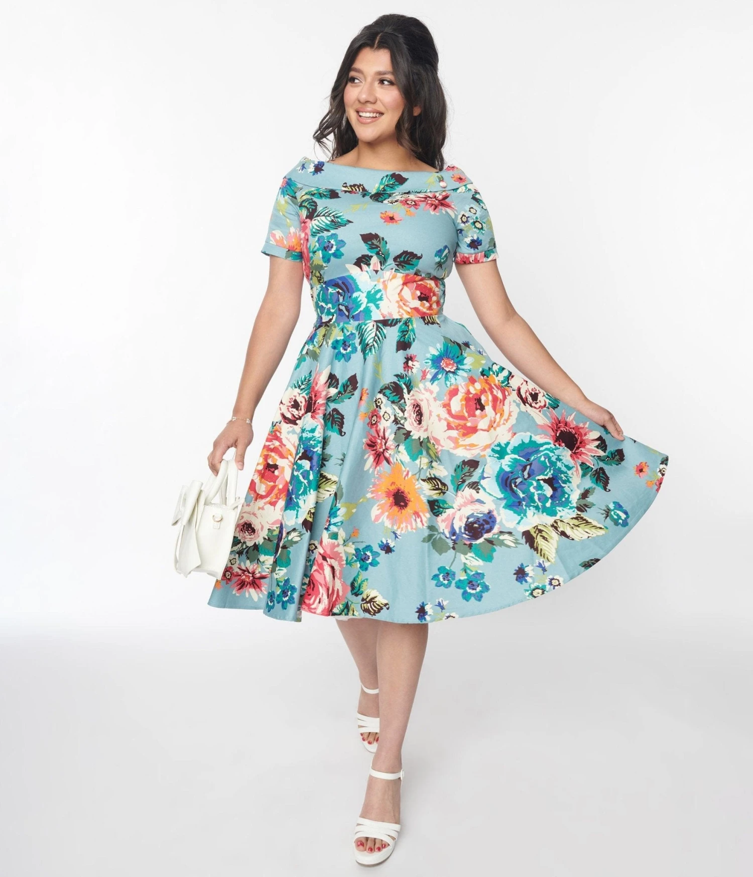 Teal & Multicolor Floral Swing Dress 1 Teal & Multicolor Floral Swing Dress