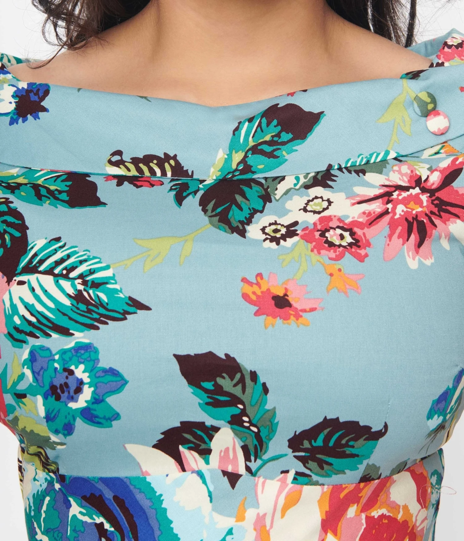 Teal & Multicolor Floral Swing Dress 2 Teal & Multicolor Floral Swing Dress - Image 2