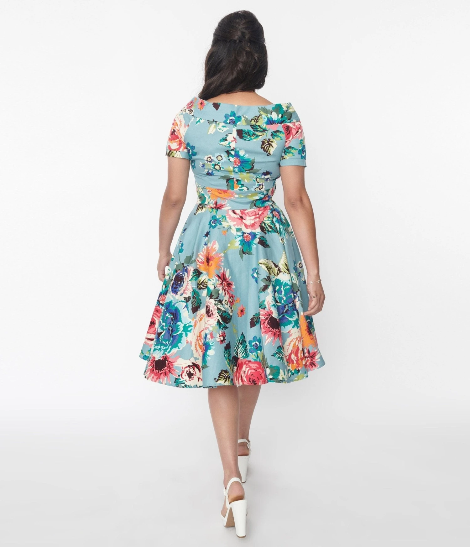 Teal & Multicolor Floral Swing Dress 3 Teal & Multicolor Floral Swing Dress - Image 3