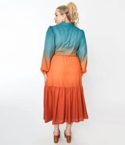 Teal & Rust Gradient Maxi Shirt Dress -New Dress Store teal rust gradient maxi shirt dress 244271