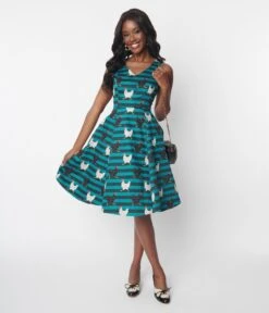 Teal Striped Chicken Swing Dress