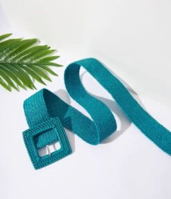 Teal Woven Straw Belt