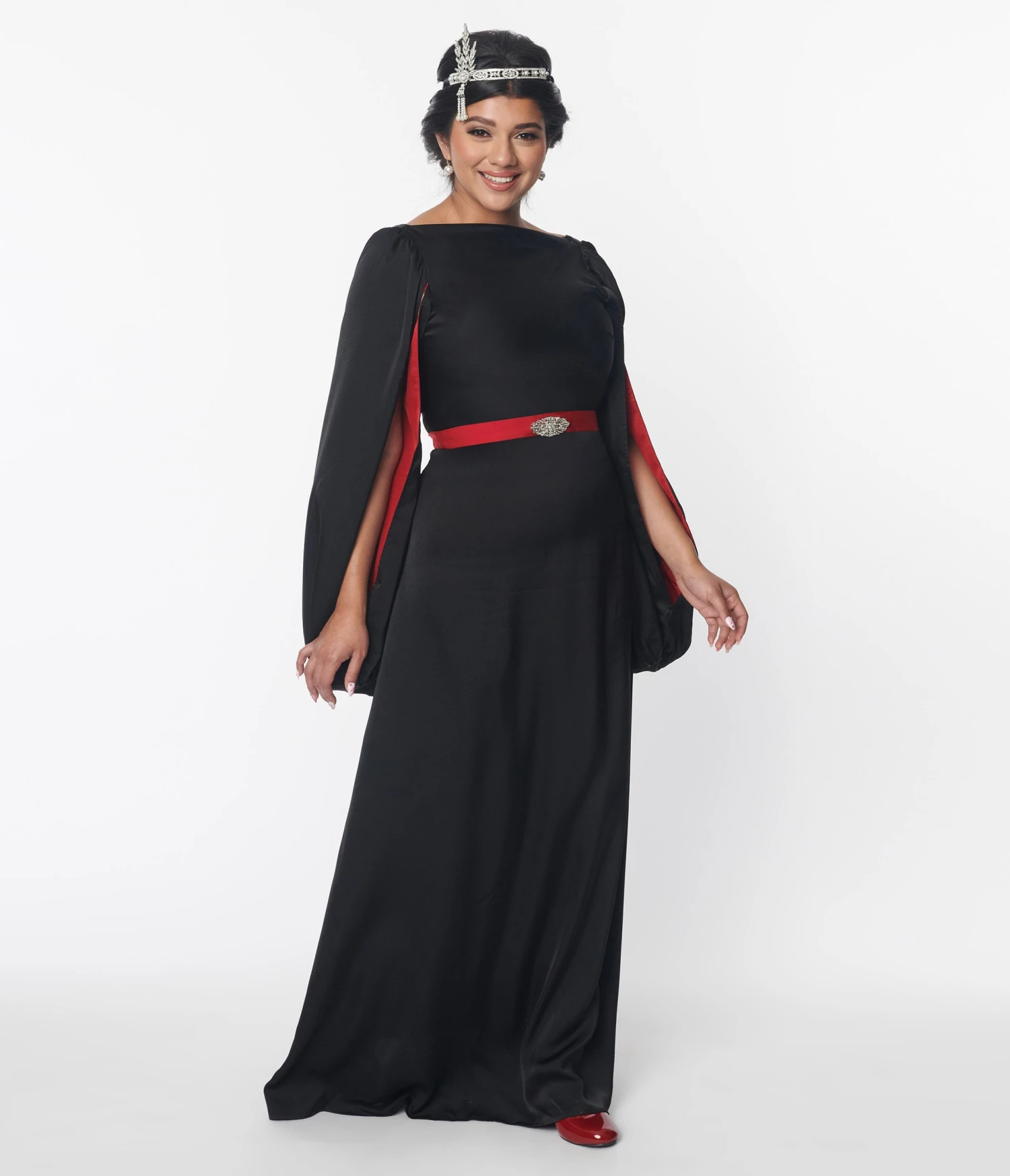 The Great Gatsby X Unique Vintage Black Satin & Red Contrast Evening Gown 3 The Great Gatsby X Unique Vintage Black Satin & Red Contrast Evening Gown - Image 3