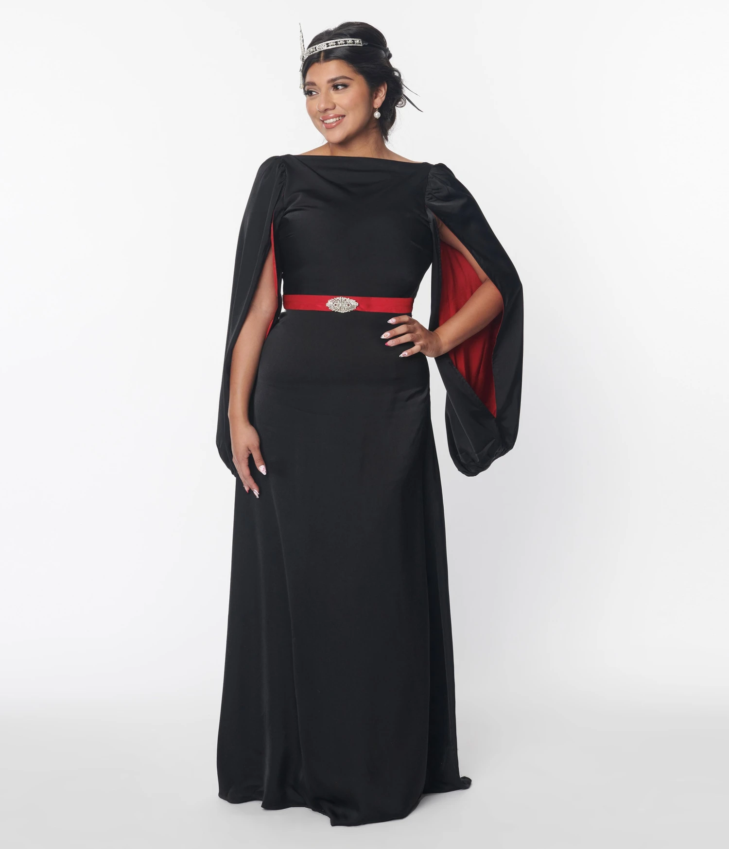 The Great Gatsby X Unique Vintage Black Satin & Red Contrast Evening Gown 1 The Great Gatsby X Unique Vintage Black Satin & Red Contrast Evening Gown