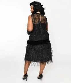 The Great Gatsby X Unique Vintage Plus Size Black Sequin & Feather Surplice Flapper Dress -New Dress Store the great gatsby x unique vintage plus size black sequin feather surplice flapper dress 620147