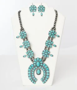 Turquoise Western Statement Necklace & Earrings Set -New Dress Store turquoise western statement necklace earrings set 451281